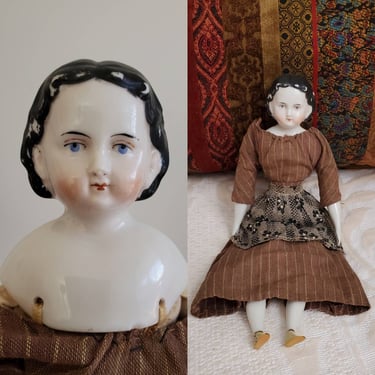 Antique Greiner Style China Doll with Exposed Ears - Antique German Dolls - Collectible Dolls 11