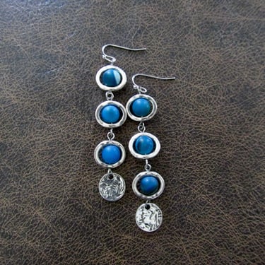 Blue agate and silver dangle earrings 