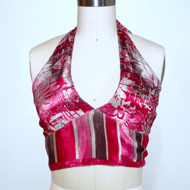 Reversible Sari Halter Top in Hawt Pink