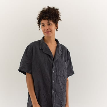 Vintage Rinsed Snap Button Short Sleeve Work Shirt | UNISEX Grey Utility Shirt | Workwear Overdye | S | 