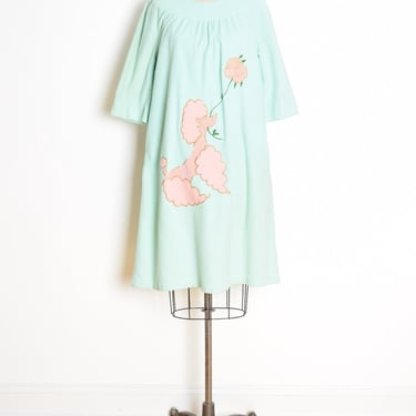 vintage 60s nightgown aqua fleece poodle dog applique nightie night dress M clothing 