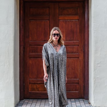 Gunmetal Nouveau Sequin Caftan Kaftan Dress 