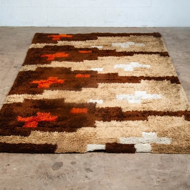 Mid Century Modern Area Shag Rug Regal Rugs Pile Large Brown White Mcm Red 70s