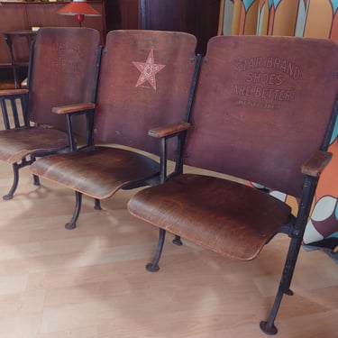 Antique Folding Chairs With Star Brand Advertising Theater Type Style 