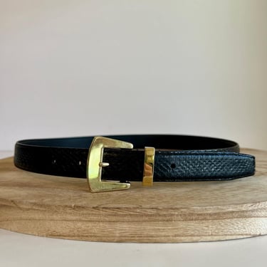 Vintage 90s Jana Genuine Snake Skin Leather Black Gold Buckle Belt - M 