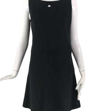 Courreges 100% Black Diamond Design Cotton A Line Shift Dress 40 1980s