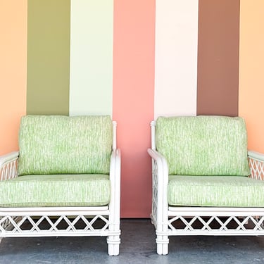 Pair of Ficks Reed Rattan Lounge Chairs