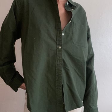 vintage forest green cotton button down size womens large 