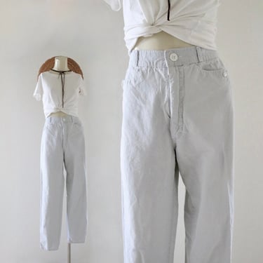 dove cotton trousers - 27 - vintage high waist size small womens vintage 80s 90s flat front pastel light gray casual weekend pants 