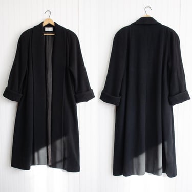 black wool coat 80s 90s vintage Preston & York minimalist lambswool oversized coat 