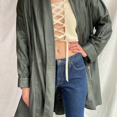 Vintage Swing Coat / Gray Leather Jacket / Buttery Lightweight Leather / 1980's Oversized Slouchy Leather / Oversized Leather Jacket 