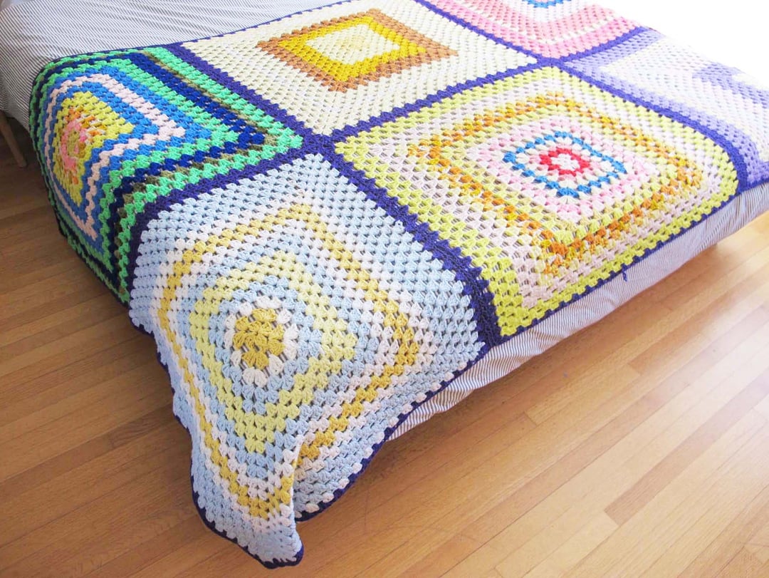 Vintage Crochet deals 70s Stripes Afghan Grandma Blanket Handmade 60x77 Twin Throw