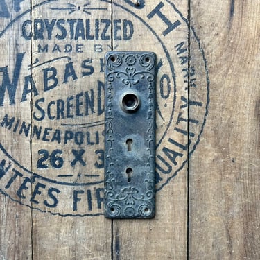 Salvaged Victorian Pressed Front Door Double Keyhole Plate 