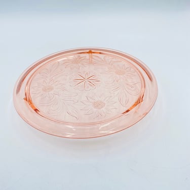 Vintage Jeanette Glass Pink Cake Plate, Sunflower Pattern, Sunflowers Cake Stand, 3 Foot, Depression Glass, Retro Glassware 