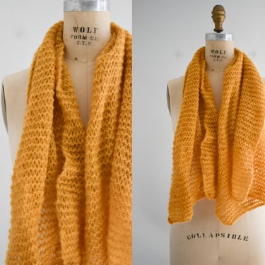 1970s Golden Yellow Open Knit Scarf 
