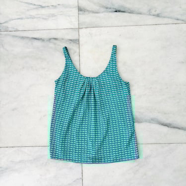 Y2K Vintage Green Blue Printed Satin Scoop Neck Camisole New York & Company Size XS 