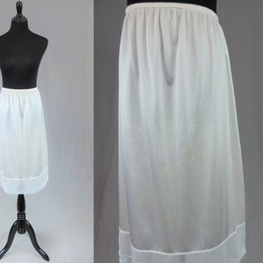 80s White Half Slip - Wide Lace Trim - Nylon Skirt Slip - Ashley Taylor - Vintage 1980s - L 