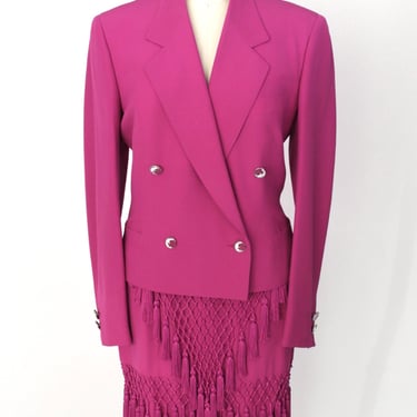 S/S 1990 Gianni Versace Couture Wool Tassel Skirt Suit