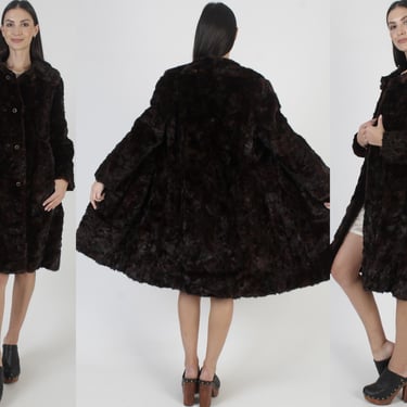 Real Mahogany Mid Length Mink Coat, Patchwork Fur Collar Jacket, Vintage Womens Stroller Overcoat 