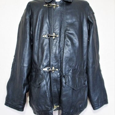 Vintage Anorak, 1980s AMF, Black Leather Jacket, XLT Men 