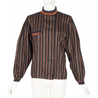 Genny by Gianni Versace 1982-83 F/W Vintage Striped Wool and Silk Dolman Sleeve Blouse 