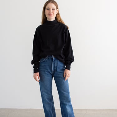 Vintage Black Turtleneck Shirt | Contrast Stitch Tunic Layer top | 100% Cotton | S M | BT204 