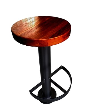 Bolt Down Bar Stools With Half Moon Footrest, Pedestal Bar Stools, Industrial Bolt Down Bar Stools With Solid Reclaimed Wood Seats 