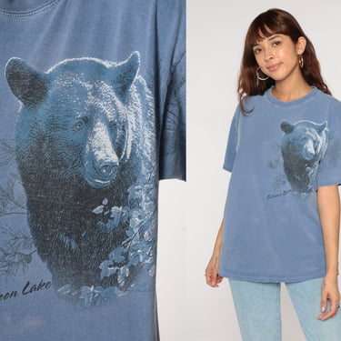 90s Bear Shirt Schroon Lake, New York State Shirt Animal TShirt Vintage Retro Graphic Shirt Screen Print 1990s t shirt Blue Large 