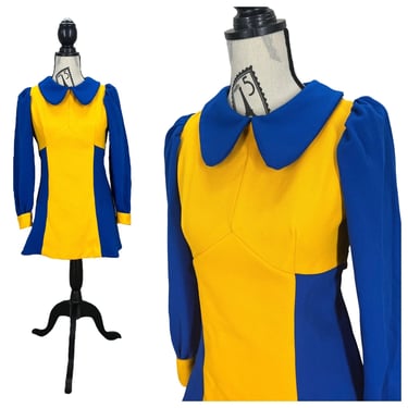 Vintage 60’s Mod Yellow and Blue High School Cheerleader Twirler Dress S/M