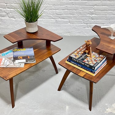 Mid Century MODERN Solid WALNUT Tiered End TABLES, c. 1960's 