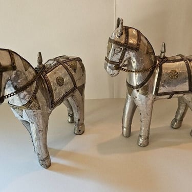 Silver Tin Horses, Two Silver Metal Horse Decor, Vintage Horse, Silver Horses, Brass and silver Horses, Mixed Metal Horses, Ethnic Decor 