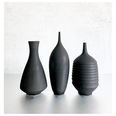 SHIPS NOW- Seconds Sale- Set of 3 Modern Slate Black Matte Vases by Sara Paloma Pottery 