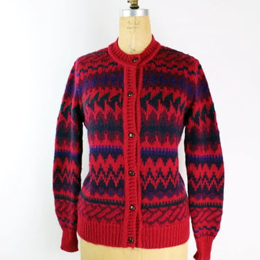 70s Fair isle Cardigan / 70s Sweater / Geometric Cardigan / Size S/M 