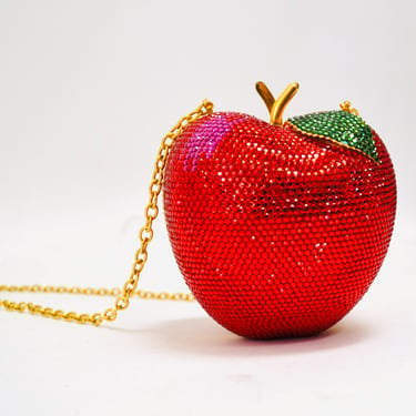 90s Vintage Red Metal Crystal Evening Bag Swarovski Crystal Snow White's Red Apple Minaudiere Evening Bag K Baumann Snow White's apple purse 