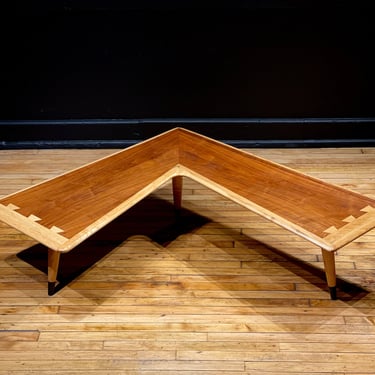 Restored Lane Acclaim Boomerang Coffee Table - Mid Century Modern Danish Style Walnut Surfboard Coffee Table 