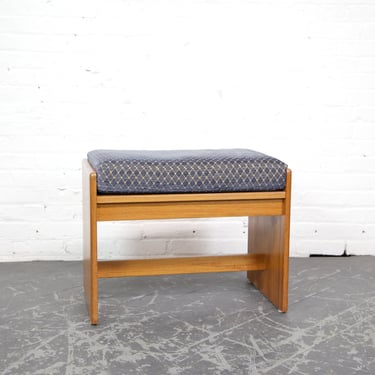 Vintage MCM Scandinavian small teak entryway side stool / ottoman with upholstered cushion | Free delivery in NYC and Hudson Valley areas 