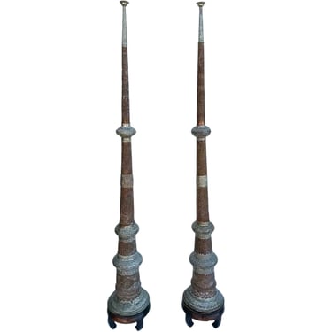 Pair Very Large Tibetan Buddhist Copper and Brass Dung Chen (Long Horn) Trumpets