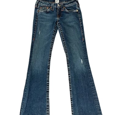 True Religion Bobby Distressed Blue Denim Bootcut Jeans Sz 27