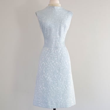 Elegant 1960's Ice Blue Brocade Shift Dress / ML