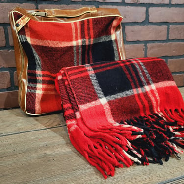 Red and Black Plaid Faribo Blanket with Carry Case 