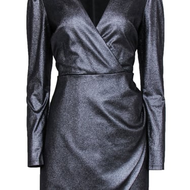 BCBG Max Azria - Pewter Metallic Long Sleeve Draped Sheath Dress 12