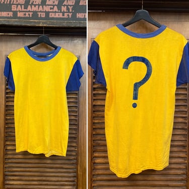 Vintage 1950’s Question Mark Durene Athletic Jersey Shirt, 50’s Tee Shirt, 50’s Jersey, 50’s Rayon Shirt, 50’s Graphic Tee, Vintage Clothing 
