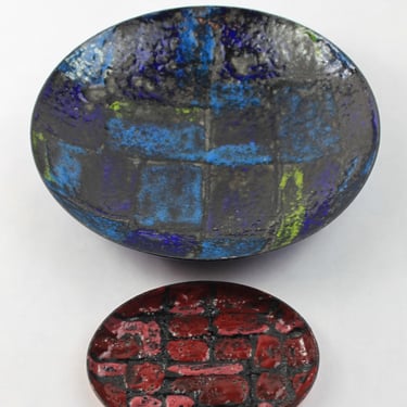 Vallenti Italy Abstract Brutalist Lava Enamel on Copper Plate Set MCM Enamelware 