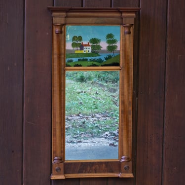19th Century American Federal  Trumeau-style Eglomise Looking Glass Mirror Antique 