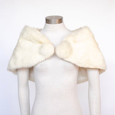 1950s Fur Stole White Rabbit Plush Fluffy Wrap XS 