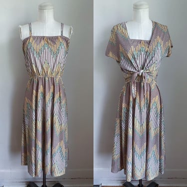 Vintage 1970s Zig Zag Print 2pc Dress set / M 