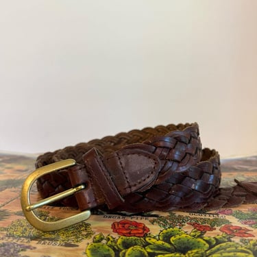 Vintage 90s Brown Genuine Leather Uruguay Made Golden Buckle Belt - L 