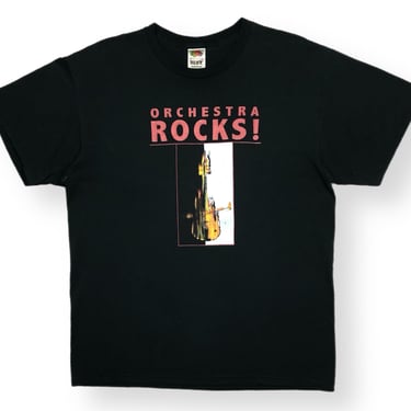 Vintage 90s Orchestra Rocks Faded Out Double Sided Graphic Instrument/Music T-Shirt Size Large 