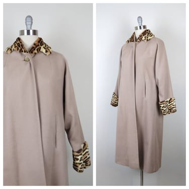vintage 1950s wool swing coat leopard print fur collar and cuffs duster over coat cashmere 