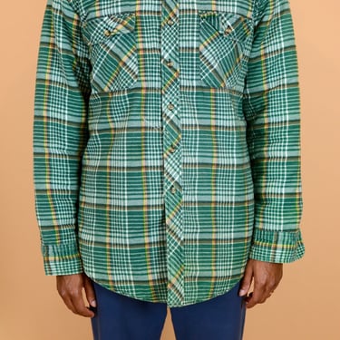 Vintage Green Check Flannel Button Down Lined Padded Shirt Jacket | Large Oversize 80s 90s 2000s Y2k 